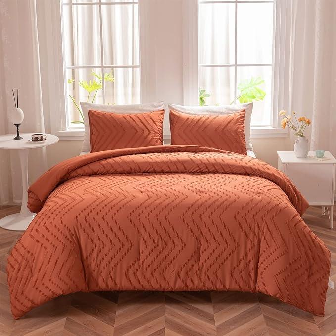 Burnt Orange Terracotta Tufted Cotton Duvet Cover Set Bedding offers Comforter Cover with Pillowcases Home Decor Down Duvet Cover