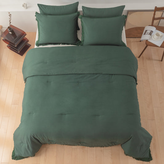 1 CASE | Comforter Set Green Boho Bedding Comforter Sets Bed in a Bag 5 Pieces with 1 Comforter, 2 Pillowcases, 2 Pillow Shams Tassel Design