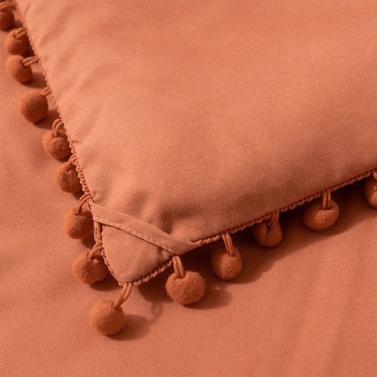 1 CASE | Orange 3 Pieces Comforter Sets with Ball Pom Fringe, Soft Bedding Set for All Seasons