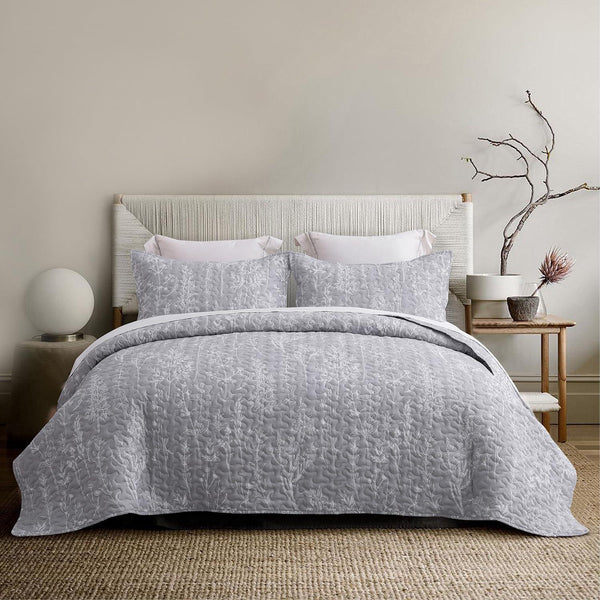 3 Pieces All Size Quilt Set, Grey Botanical Pattern Bedspread, Soft Light All Season Coverlet - Sleepbella 3 Pieces All Size Quilt Set, Grey Botanical Pattern Bedspread, Soft Light All Season Coverlet - Queen(90" x 96")