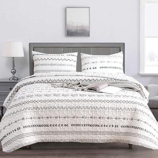 3 Pieces All Size Quilt Set, White & Black Bohemian Pattern Bedspread, Soft Light All Season Coverlet - Sleepbella 3 Pieces All Size Quilt Set, White & Black Bohemian Pattern Bedspread, Soft Light All Season Coverlet - Queen(90" x 96")