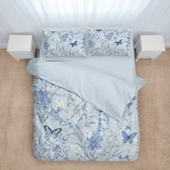 Blue Flowers and Butterflies Comforter&Duvet Cover Set - Sleepbella Blue Flowers and Butterflies Comforter&Duvet Cover Set - Duvet cover set / Twin