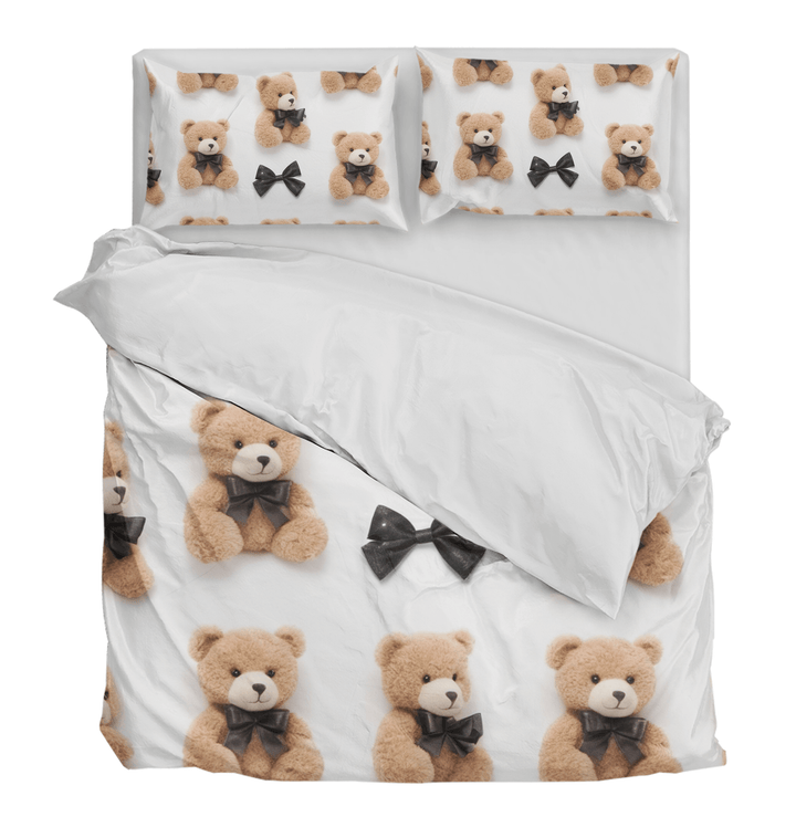 Cartoon Bear Bow Duvet Cover and Comforter Set - Sleepbella Cartoon Bear Bow Duvet Cover and Comforter Set - Bear Bow 02 / Duvet cover set / Twin