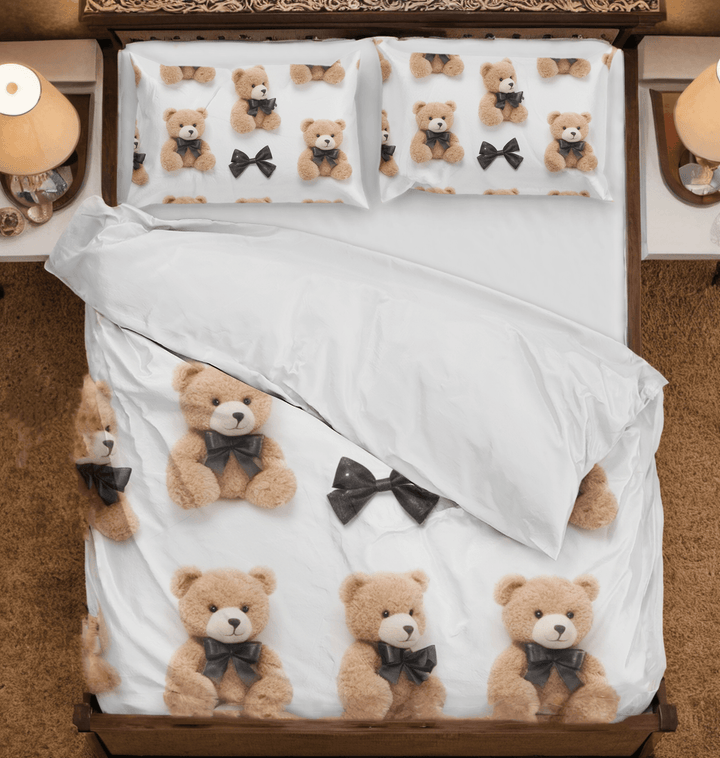 Cartoon Bear Bow Duvet Cover and Comforter Set - Sleepbella Cartoon Bear Bow Duvet Cover and Comforter Set - Bear Bow 01 / Duvet cover set / Twin
