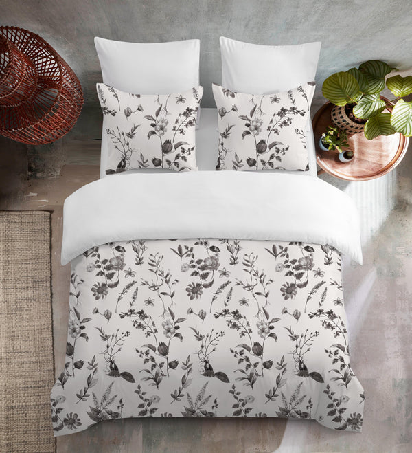 Gray Floral Country Style White Duvet Cover Set - Sleepbella Gray Floral Country Style White Duvet Cover Set - Duvet cover set / Twin