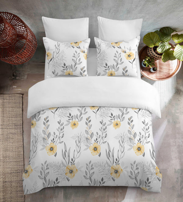 Grey and Yellow Flowers Duvet Cover Set for a Cozy Bedroom - Sleepbella Grey and Yellow Flowers Duvet Cover Set for a Cozy Bedroom - Duvet cover set / Twin