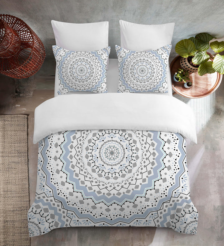 Midsummer Floral Symphony Duvet Bedding Set - Symmetrical Elegance for All Seasons - Sleepbella Midsummer Floral Symphony Duvet Bedding Set - Symmetrical Elegance for All Seasons - Baby Blue / Duvet cover set / Twin