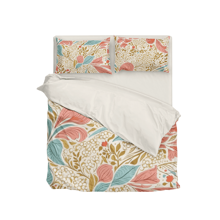 Pink & Teal Retro Floral Duvet Cover Bedding Set - Sleepbella Pink & Teal Retro Floral Duvet Cover Bedding Set - Duvet over set / Twin