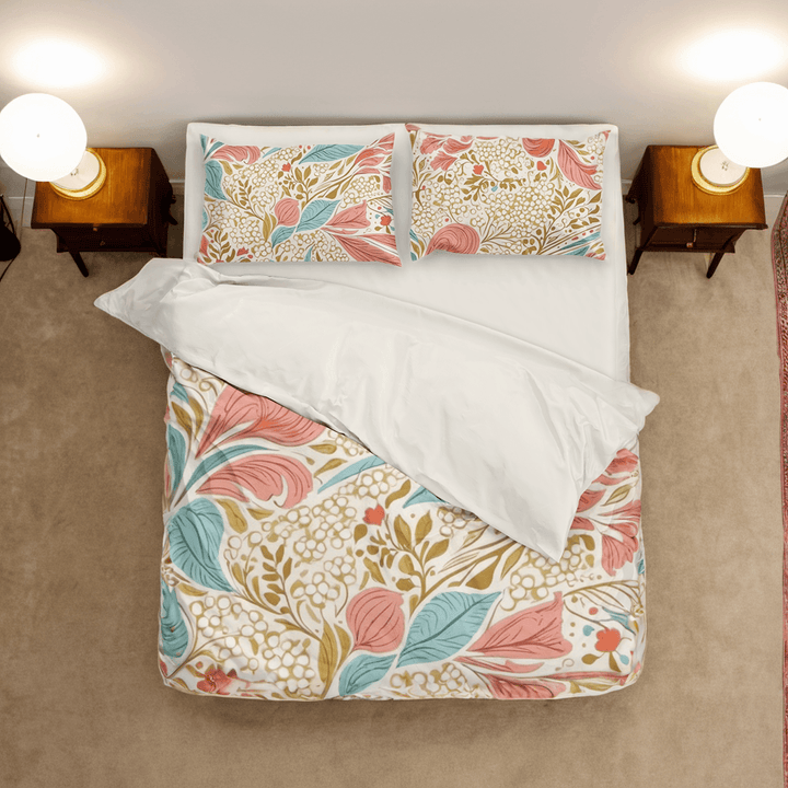 Pink & Teal Retro Floral Duvet Cover Bedding Set - Sleepbella Pink & Teal Retro Floral Duvet Cover Bedding Set - Duvet over set / Twin