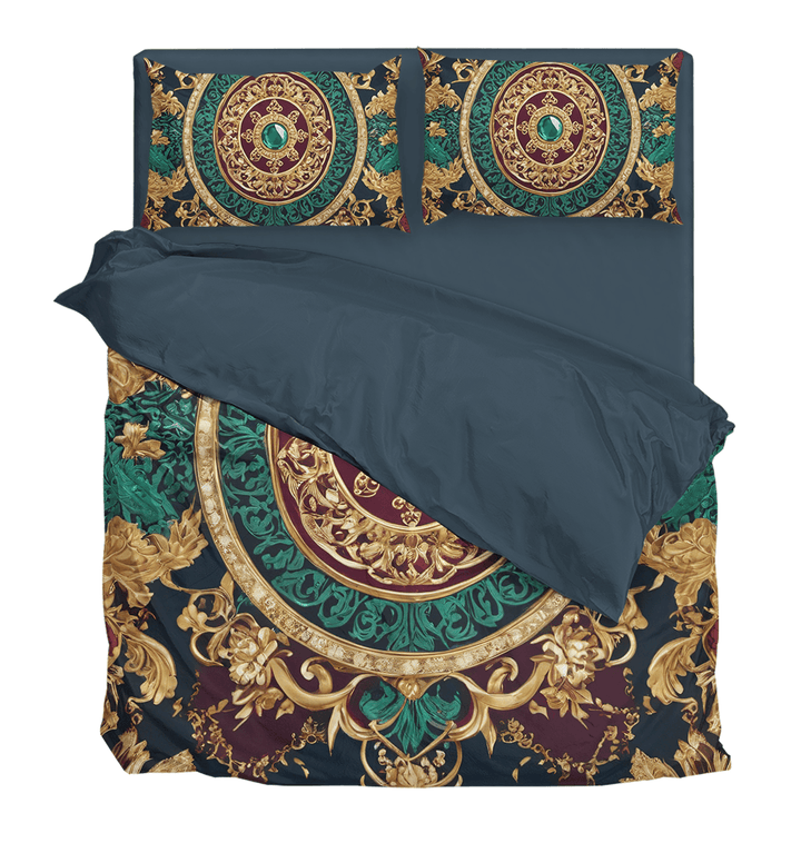 Reign of Luxury: Green and Golden Magnificent Royal Duvet Cover Bedding Set - Sleepbella Reign of Luxury: Green and Golden Magnificent Royal Duvet Cover Bedding Set - Duvet cover set / Twin