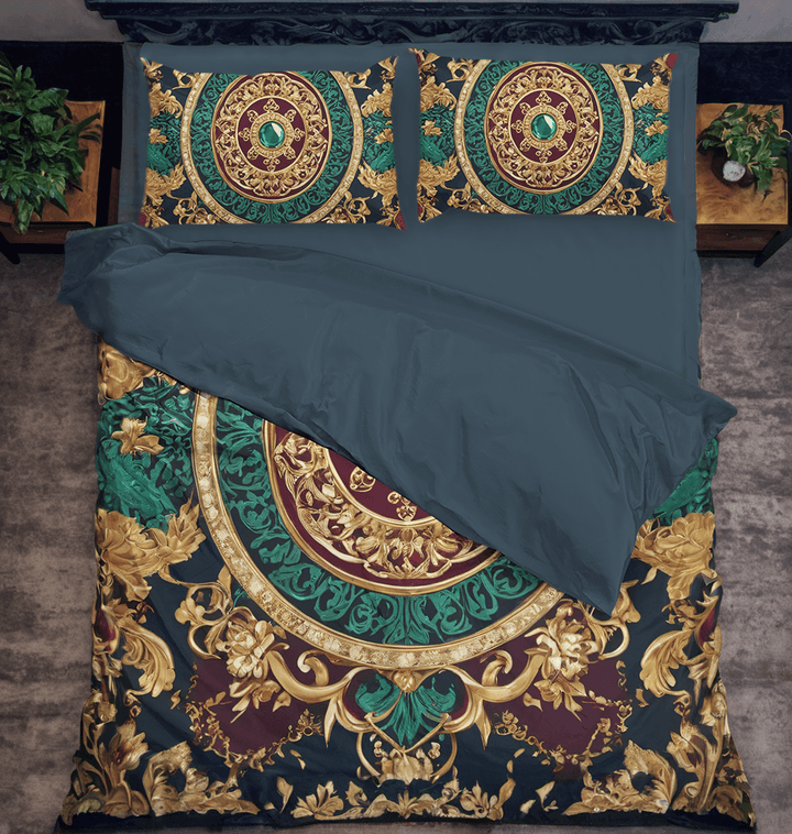 Reign of Luxury: Green and Golden Magnificent Royal Duvet Cover Bedding Set - Sleepbella Reign of Luxury: Green and Golden Magnificent Royal Duvet Cover Bedding Set - Duvet cover set / Twin