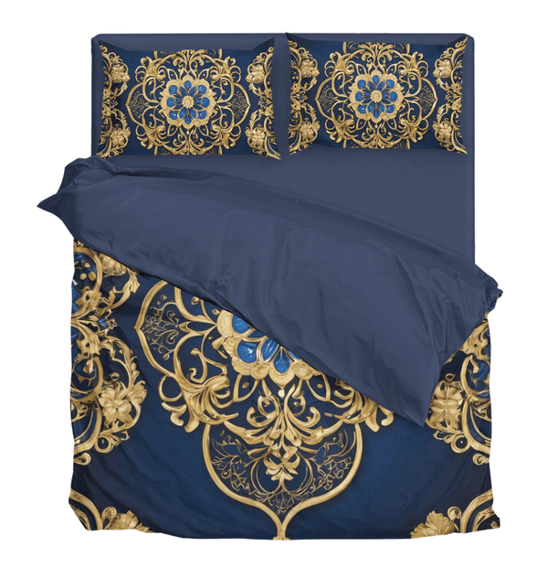 Reign of Luxury: Navy Blue and Golden Magnificent Royal Duvet Cover Bedding Set - Sleepbella Reign of Luxury: Navy Blue and Golden Magnificent Royal Duvet Cover Bedding Set - Navy Blue 01 / Duvet cover set / Twin