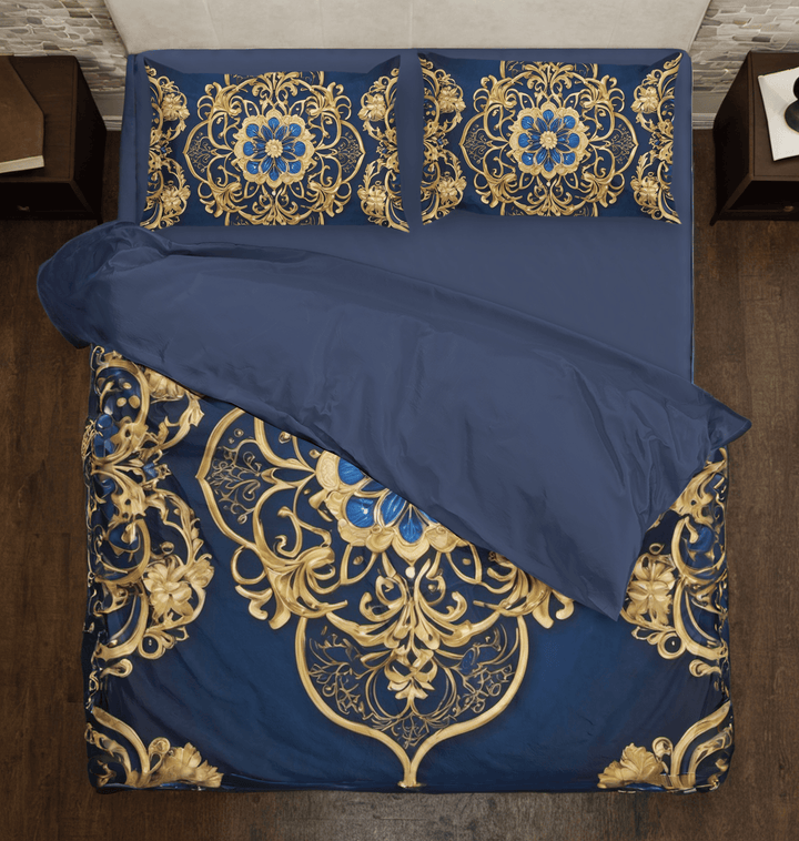 Reign of Luxury: Navy Blue and Golden Magnificent Royal Duvet Cover Bedding Set - Sleepbella Reign of Luxury: Navy Blue and Golden Magnificent Royal Duvet Cover Bedding Set - Navy Blue 01 / Duvet cover set / Twin