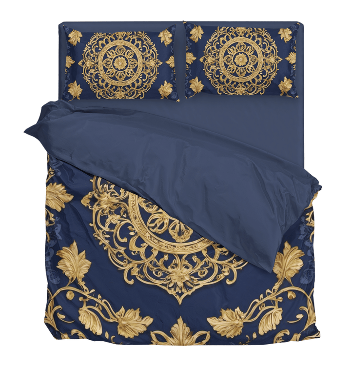 Reign of Luxury: Navy Blue and Golden Magnificent Royal Duvet Cover Bedding Set - Sleepbella Reign of Luxury: Navy Blue and Golden Magnificent Royal Duvet Cover Bedding Set - Navy Blue 02 / Duvet cover set / Twin