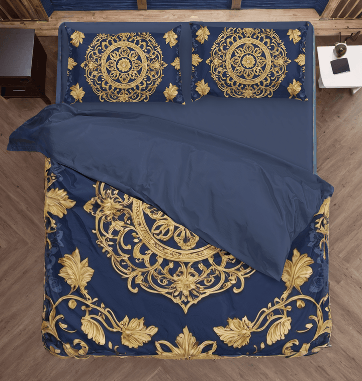 Reign of Luxury: Navy Blue and Golden Magnificent Royal Duvet Cover Bedding Set - Sleepbella Reign of Luxury: Navy Blue and Golden Magnificent Royal Duvet Cover Bedding Set - Navy Blue 01 / Duvet cover set / Twin