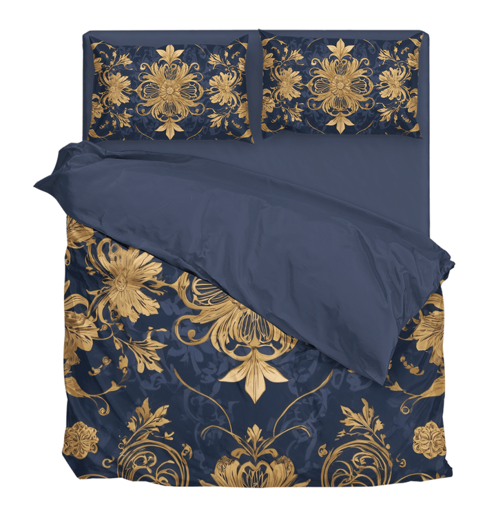 Reign of Luxury: Navy Blue and Golden Magnificent Royal Duvet Cover Bedding Set - Sleepbella Reign of Luxury: Navy Blue and Golden Magnificent Royal Duvet Cover Bedding Set - Navy Blue 03 / Duvet cover set / Twin