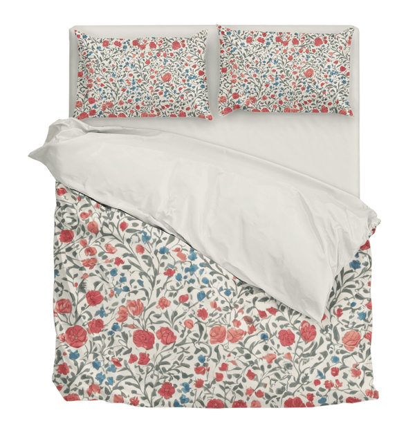 Thorn Rose Red and Blue Floral Duvet Cover Bedding Set - Sleepbella Thorn Rose Red and Blue Floral Duvet Cover Bedding Set - Duvet cover set / Twin