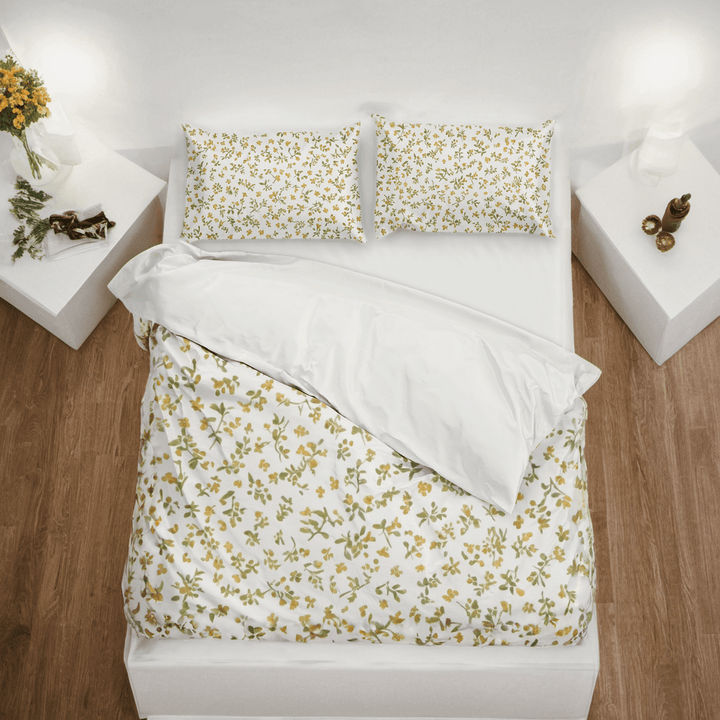 Yellow and White Duvet Cover Set of Countryside Floral Style - Sleepbella Yellow and White Duvet Cover Set of Countryside Floral Style - Duvet cover set / Twin