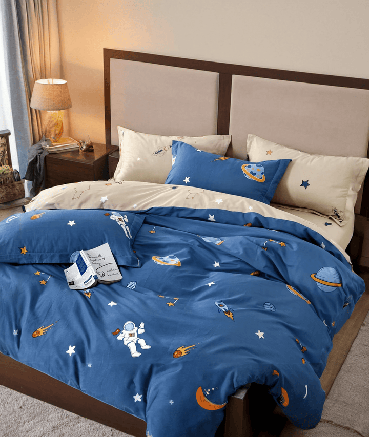 Blue Spaceman Cartoon Duvet Cover Set 100% Pure Cotton - Sleepbella Blue Spaceman Cartoon Duvet Cover Set 100% Pure Cotton - Duvet cover set / Twin