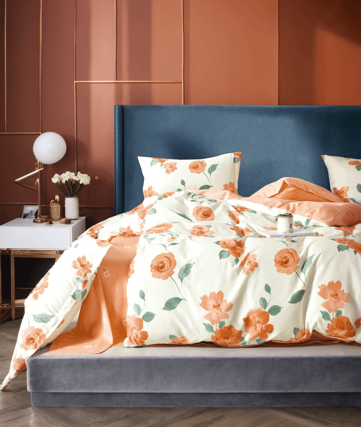 Contryside Style Orange Rose Floral Warm Duvet Cover Bedding Set - Sleepbella Contryside Style Orange Rose Floral Warm Duvet Cover Bedding Set - Duvet cover set / Twin