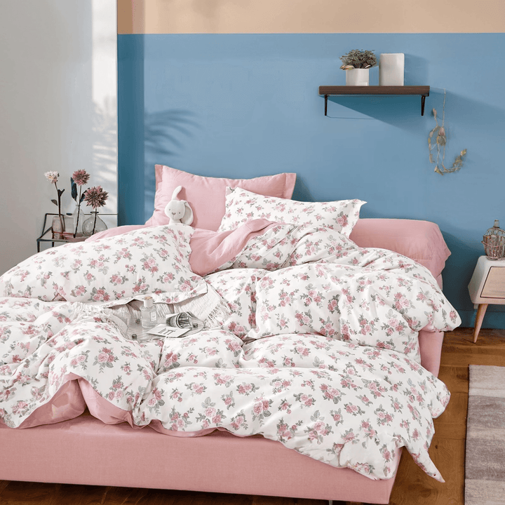 Fresh Pink Floral Bouquet: 3-Piece Cotton Duvet Cover Set, Cozy and Skin-Friendly - Sleepbella Fresh Pink Floral Bouquet: 3-Piece Cotton Duvet Cover Set, Cozy and Skin-Friendly - Duvet cover set / Twin