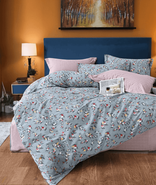 Gray Flower Duvet Cover Bedding Set 100% Pure Cotton Fabric - Sleepbella Gray Flower Duvet Cover Bedding Set 100% Pure Cotton Fabric - Duvet cover set / Twin