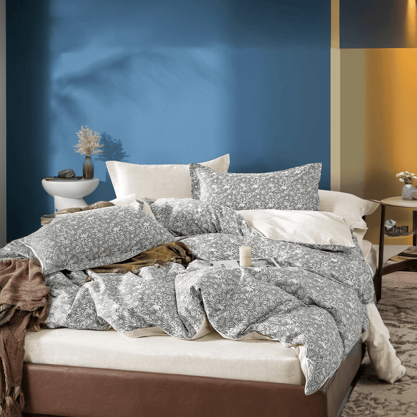 Gray Forest-Style Tree Leaf and Flower Cotton 3-Piece Bedding Set: Soft Duvet Cover, Skin-Friendly - Sleepbella Gray Forest-Style Tree Leaf and Flower Cotton 3-Piece Bedding Set: Soft Duvet Cover, Skin-Friendly - Duvet cover set / Twin