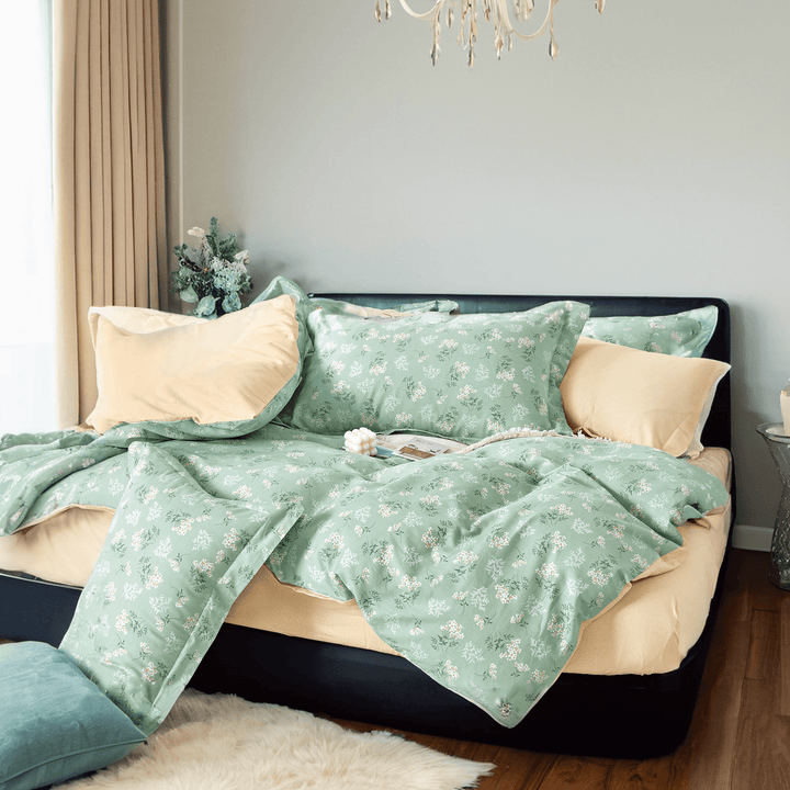 Green quilt, white flowers Comforter Contry Floral 100% Pure Cotton - Sleepbella Green quilt, white flowers Comforter Contry Floral 100% Pure Cotton - Duvet cover set / Twin