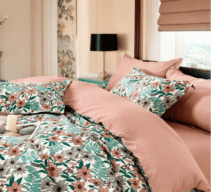 Green&Pink Spring Flowers Floral Sheets & Comforter 100% Pure Cotton - Sleepbella Green&Pink Spring Flowers Floral Sheets & Comforter 100% Pure Cotton - Duvet cover set / Twin