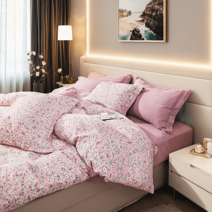 Pink Flowers Comforter Contry Floral 100% Pure Cotton - Sleepbella Pink Flowers Comforter Contry Floral 100% Pure Cotton - Duvet cover set / Twin