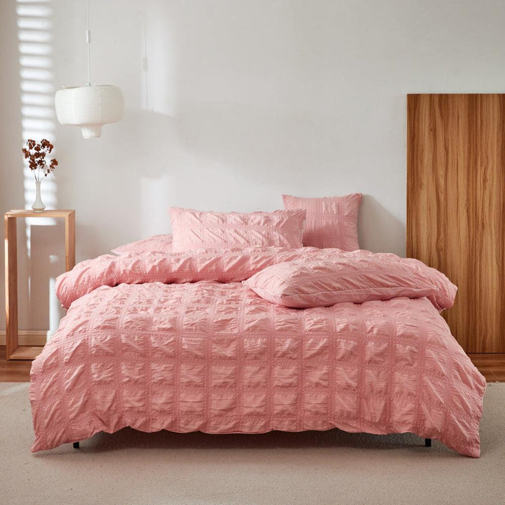 Popular Seersucker Striped 3-Piece Duvet Cover Set - Sleepbella Popular Seersucker Striped 3-Piece Duvet Cover Set - Pink/Square / Twin(66“ x 90")