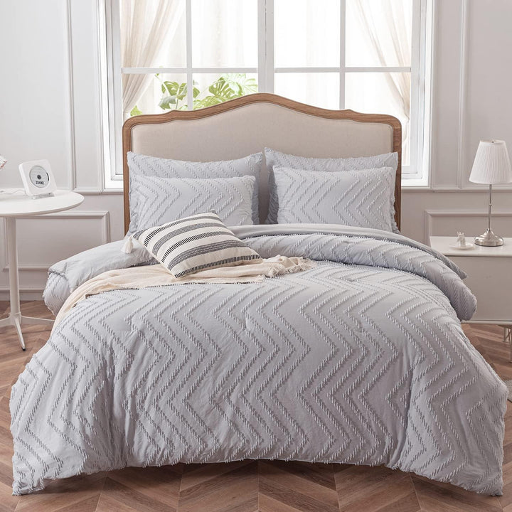 Bedding Comforter Set, Bluish Grey Bedding Chevron Tufted Design, Boho Comforter Lightweight and Fluffy - Sleepbella Bedding Comforter Set, Bluish Grey Bedding Chevron Tufted Design, Boho Comforter Lightweight and Fluffy - Chevron-light Grey / Twin/ Twin XL