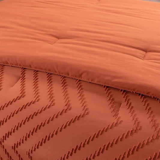Comforter Set Burnt Orange, Terracotta, Tufted Boho Bedding for All Seasons - Sleepbella Comforter Set Burnt Orange, Terracotta, Tufted Boho Bedding for All Seasons - Queen / Chevron-orange