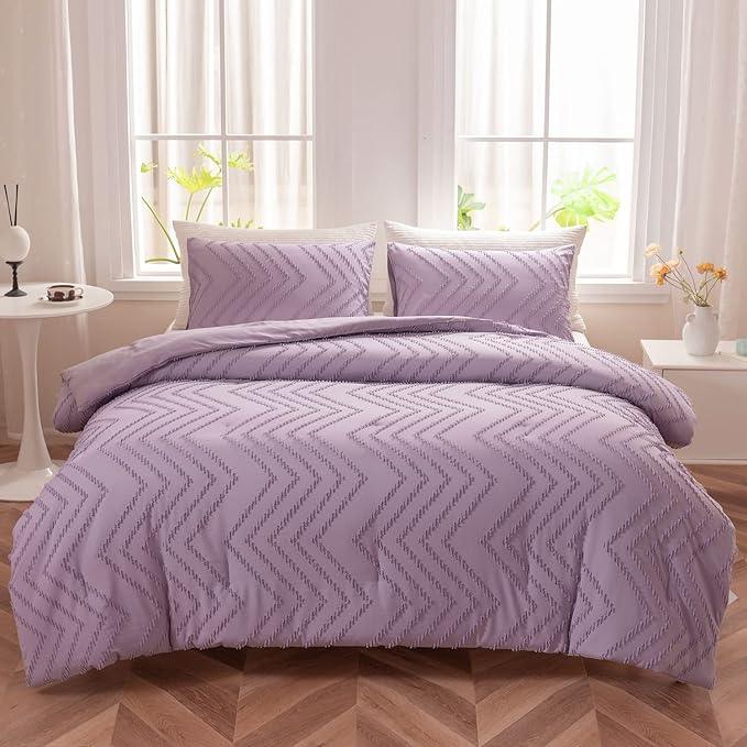 Comforter Set, Chevron Tufted Design Boho Bedding Comforter Sets, Lightweight and Fluffy Bed Comforter for All Seasons - Sleepbella Comforter Set, Chevron Tufted Design Boho Bedding Comforter Sets, Lightweight and Fluffy Bed Comforter for All Seasons - Chevron-purple / Full