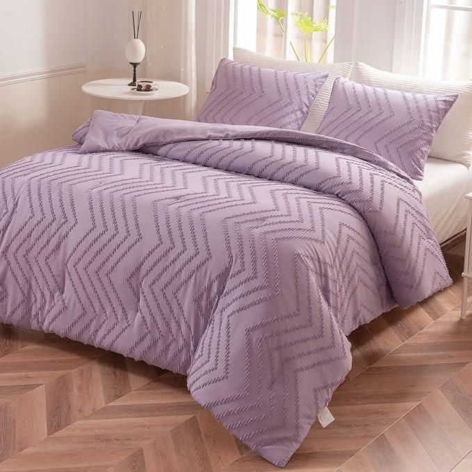 Comforter Set, Chevron Tufted Design Boho Bedding Comforter Sets, Lightweight and Fluffy Bed Comforter for All Seasons - Sleepbella Comforter Set, Chevron Tufted Design Boho Bedding Comforter Sets, Lightweight and Fluffy Bed Comforter for All Seasons - Chevron-purple / Full