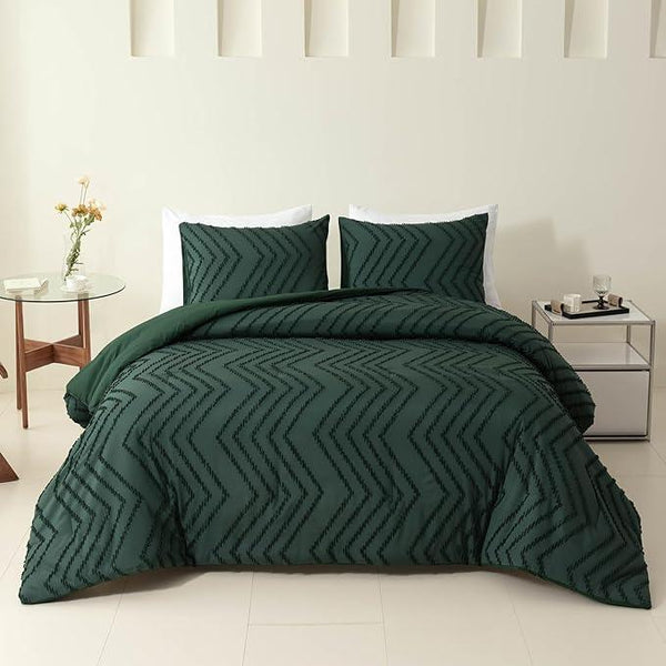 Comforter Set Dark Green, Tufted Fluffy Christmas Comforter for Queen Size Bed 3pcs Forest Green - Sleepbella Comforter Set Dark Green, Tufted Fluffy Christmas Comforter for Queen Size Bed 3pcs Forest Green - Queen / Chevron- Forest Green