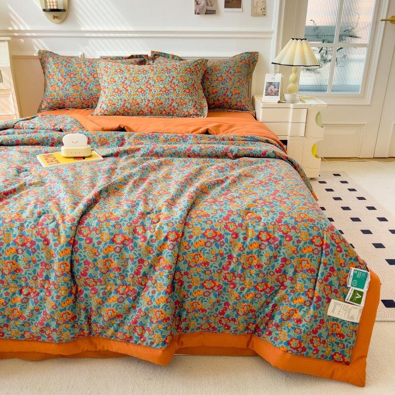 Orange Floral Triple Layer Gauze Comforter Set (3-Piece) - Sleepbella Orange Floral Triple Layer Gauze Comforter Set (3-Piece) - Polyester / Twin【1 Comforter (68"x 88") with 1 Pillow Shams(20"x26")】