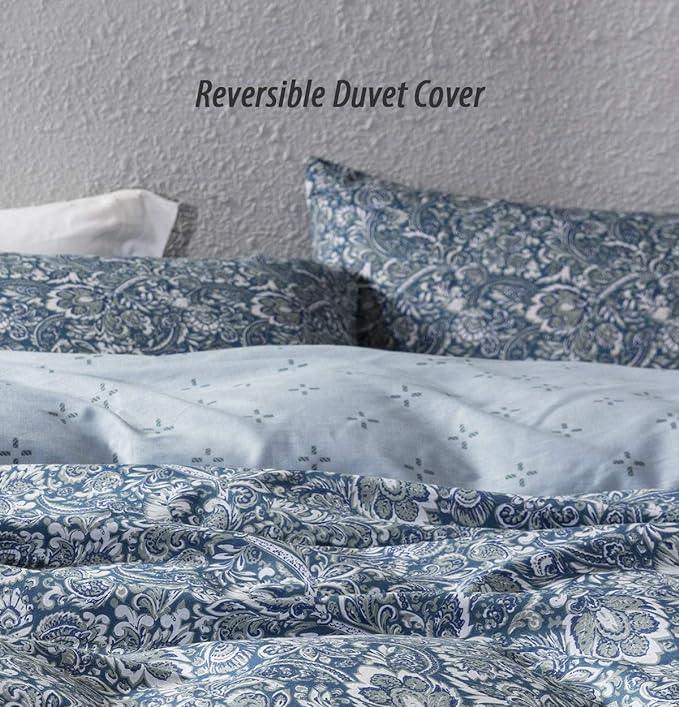 Duvet Cover, 600 Thread Count Cotton Blue & Green Paisley Floral Pattern Comforter Reversible Cover - Sleepbella Duvet Cover, 600 Thread Count Cotton Blue & Green Paisley Floral Pattern Comforter Reversible Cover - Twin