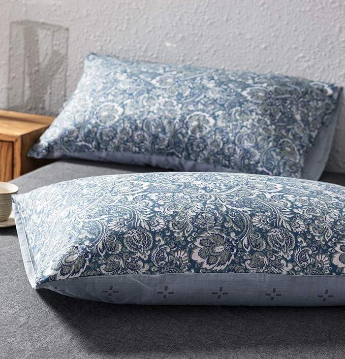 Duvet Cover, 600 Thread Count Cotton Blue & Green Paisley Floral Pattern Comforter Reversible Cover - Sleepbella Duvet Cover, 600 Thread Count Cotton Blue & Green Paisley Floral Pattern Comforter Reversible Cover - Twin