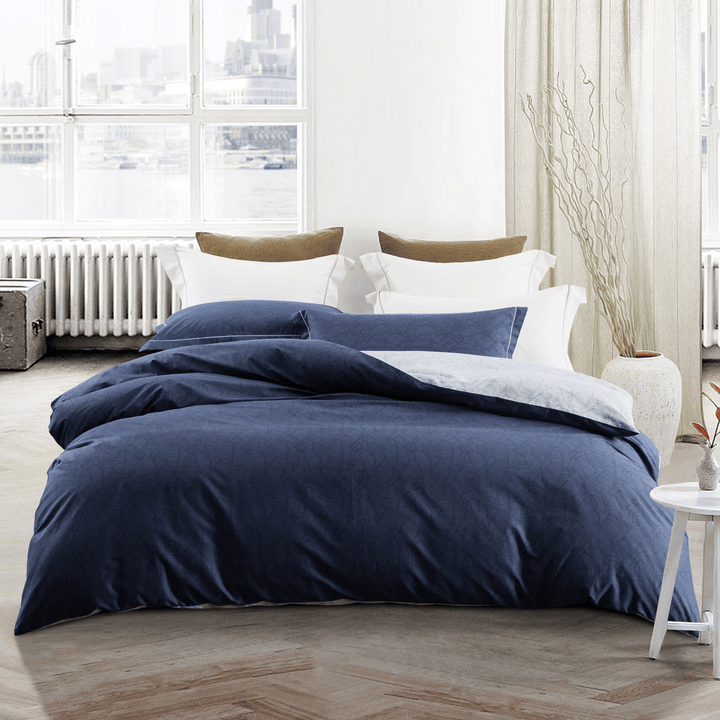 Duvet Cover Set, 600 Thread Count Cotton Navy & Grey Printed with Luxurious Blue Leaves Pattern Reversible Botanical, Bedding Set - Sleepbella Duvet Cover Set, 600 Thread Count Cotton Navy & Grey Printed with Luxurious Blue Leaves Pattern Reversible Botanical, Bedding Set - Twin