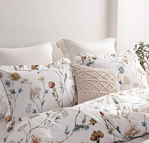 Comforter Set, 600 Thread Count Cotton White Printed with Blue & Blush Flowers Cotton Comforter Set,Down Alternative Bedding Set 3Pcs(White Floral) - Sleepbella Comforter Set, 600 Thread Count Cotton White Printed with Blue & Blush Flowers Cotton Comforter Set,Down Alternative Bedding Set 3Pcs(White Floral) - Queen