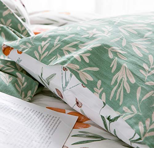 Duvet Cover Set, 600 Thread Count Cotton Bedding Set Yellow Flowers and Green Branches Printed on White Reversible Comforter Cover - Sleepbella Duvet Cover Set, 600 Thread Count Cotton Bedding Set Yellow Flowers and Green Branches Printed on White Reversible Comforter Cover - Twin