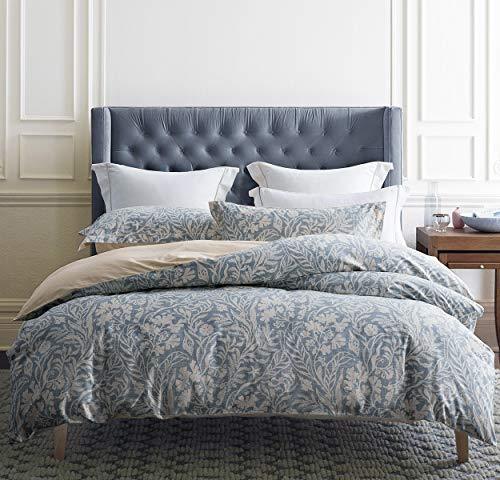 Duvet Cover Set, 600 Thread Count Cotton Beige & Bluish Grey Printed with Luxurious Leaves Pattern Reversible Botanical Comforter Cover Sets, Bedding Set ( Beige Paisley) - Sleepbella Duvet Cover Set, 600 Thread Count Cotton Beige & Bluish Grey Printed with Luxurious Leaves Pattern Reversible Botanical Comforter Cover Sets, Bedding Set ( Beige Paisley) - Twin