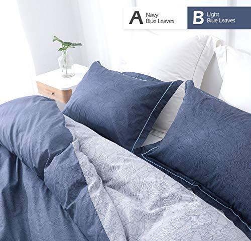 Duvet Cover Set, 600 Thread Count Cotton Navy & Grey Printed with Luxurious Blue Leaves Pattern Reversible Botanical, Bedding Set - Sleepbella Duvet Cover Set, 600 Thread Count Cotton Navy & Grey Printed with Luxurious Blue Leaves Pattern Reversible Botanical, Bedding Set - Twin