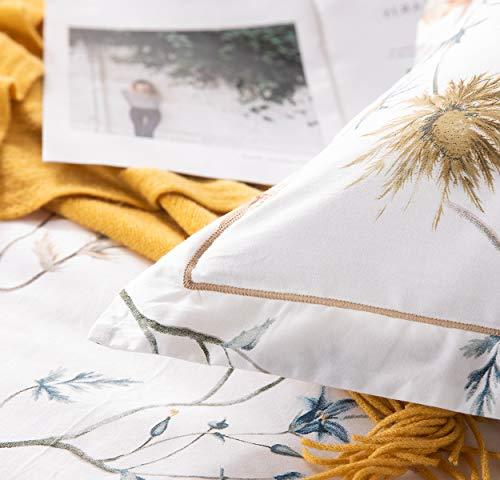 Duvet Cover Set, 600 Thread Count Cotton Yellow & Blue Flowers Printed on Off-White Luxury Floral Comforter Cover Sets, Bedding Set (White Floral) - Sleepbella Duvet Cover Set, 600 Thread Count Cotton Yellow & Blue Flowers Printed on Off-White Luxury Floral Comforter Cover Sets, Bedding Set (White Floral) - Twin